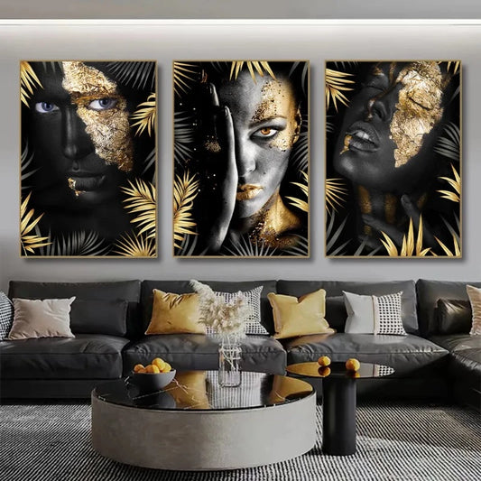 Black Gold Leaves Canvas Art Poster - LuxuryDecos